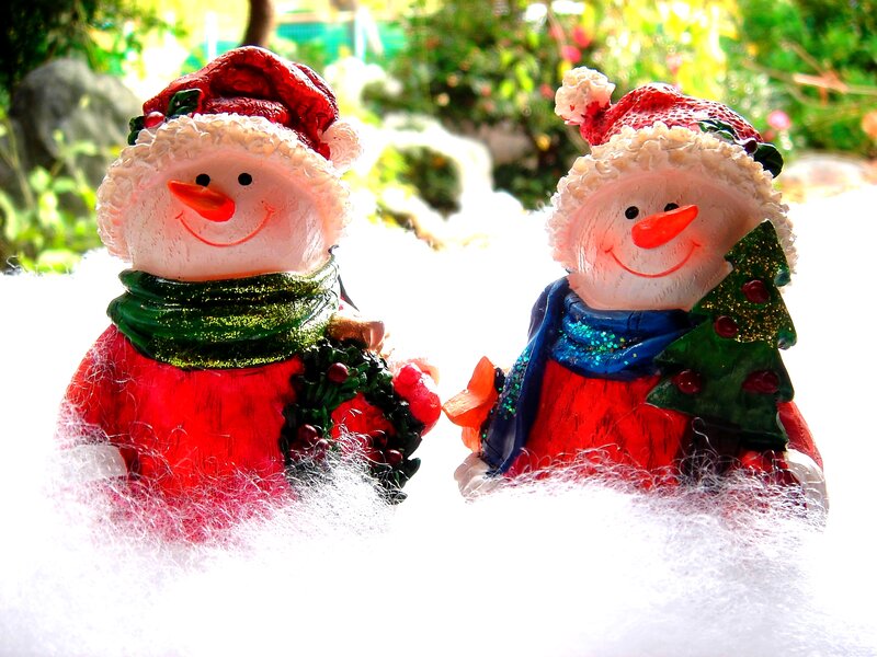 Two Snowman Figurines — Red