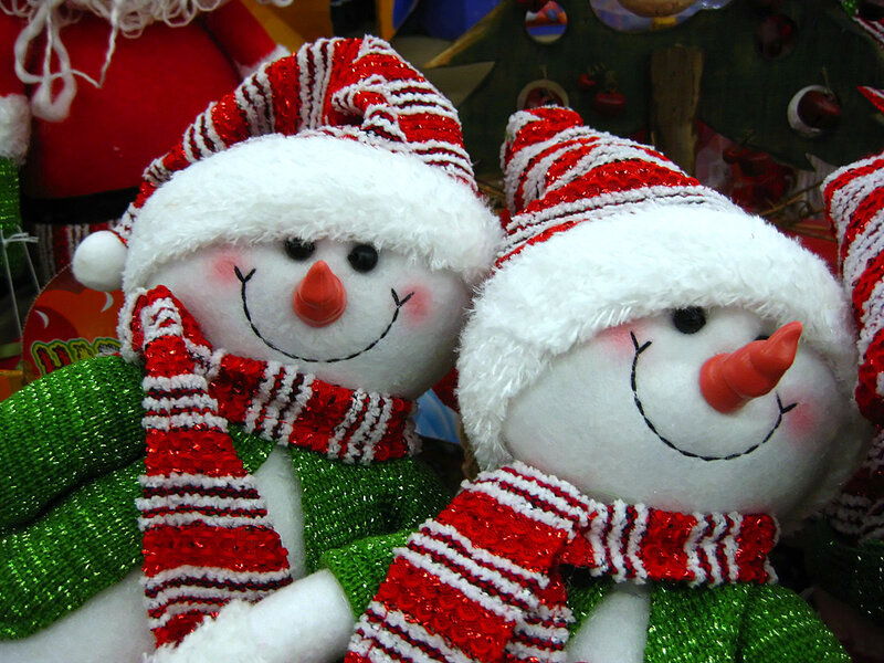 Two Snowman Plush Toys — Red