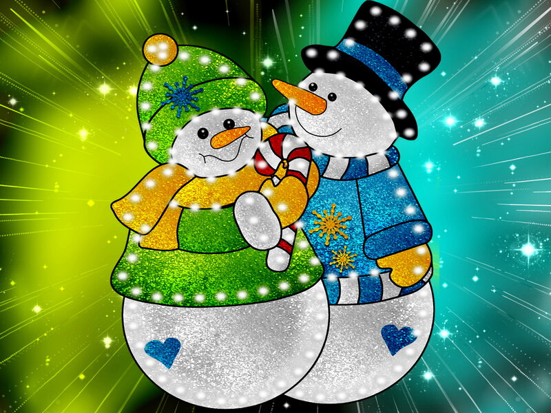Two Snowmen Couple — Green, Festive
