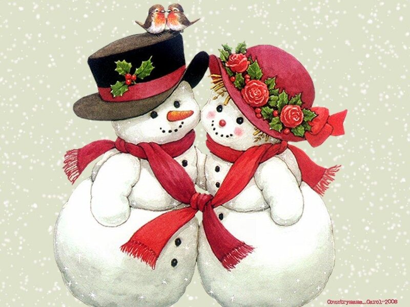Two Snowmen Couple — White, Festive