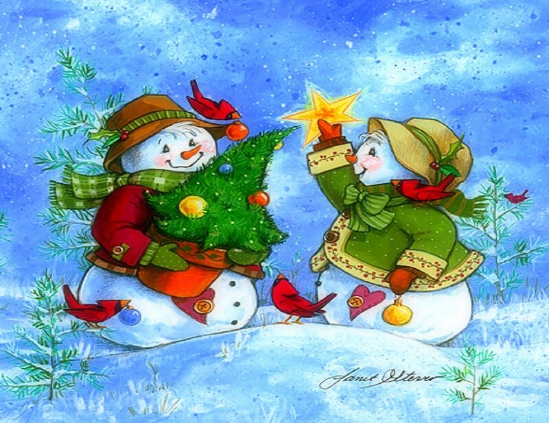 Two Snowmen Decorating