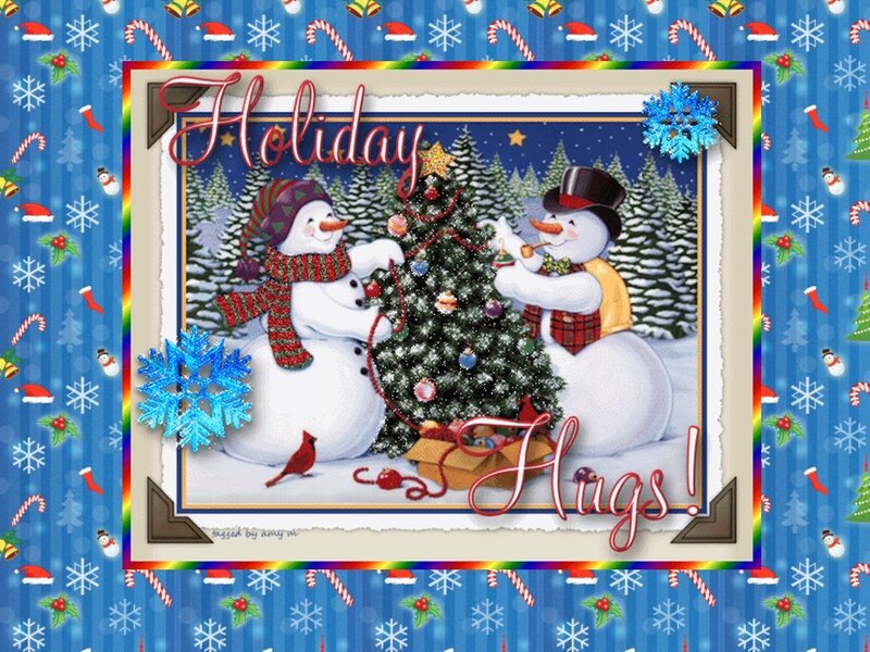 Two Snowmen Decorating Tree — Blue