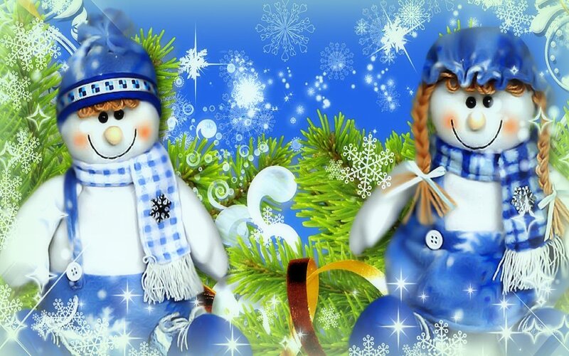 Two Snowmen Figures — Blue, Festive, Winter