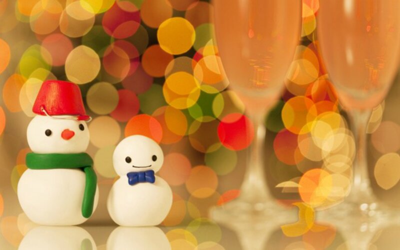 Two Snowmen Figurines — White, Festive, Winter, Photograph, Champagne Glasses