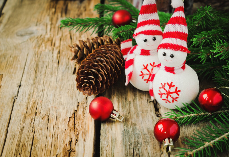 Two Snowmen Figurines — White, Festive, Winter, Photograph, Pine Cones