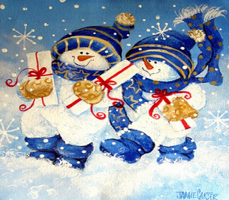 Two Snowmen Holding Gifts