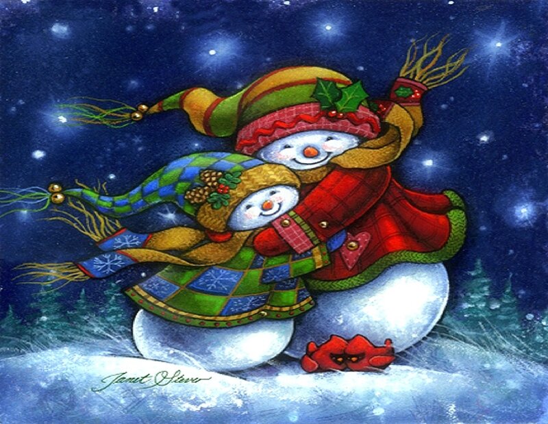 Two Snowmen Hugging — Blue, Festive