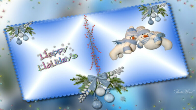 Two Snowmen Hugging — Blue