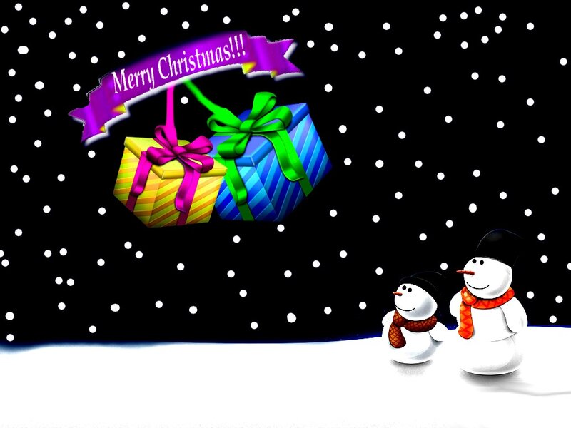 Two Snowmen in Snow — Black