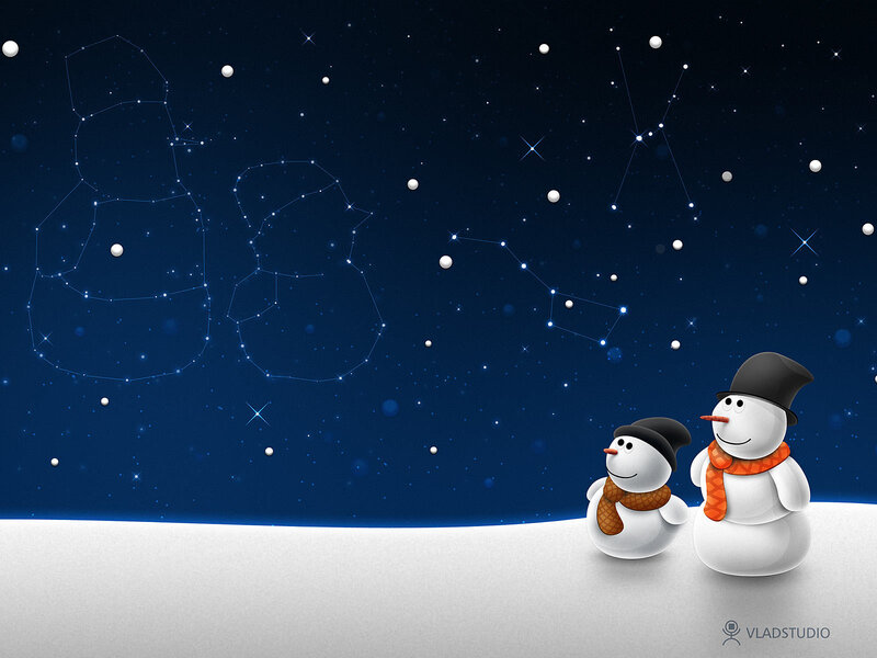 Two Snowmen in Snow — Blue, Serene, Night