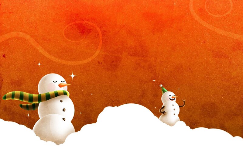 Two Snowmen in Snow — Orange