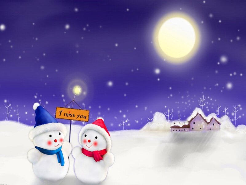 Two Snowmen in Snow — Purple