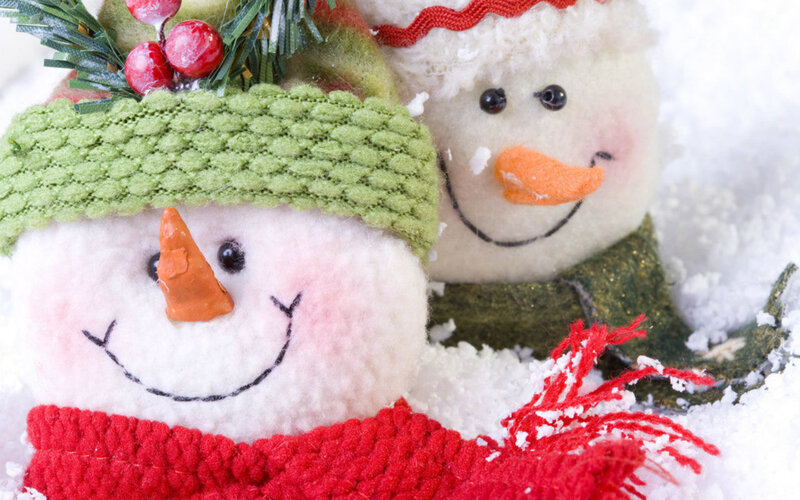 Two Snowmen in Snow — White, Festive, Winter, Photograph