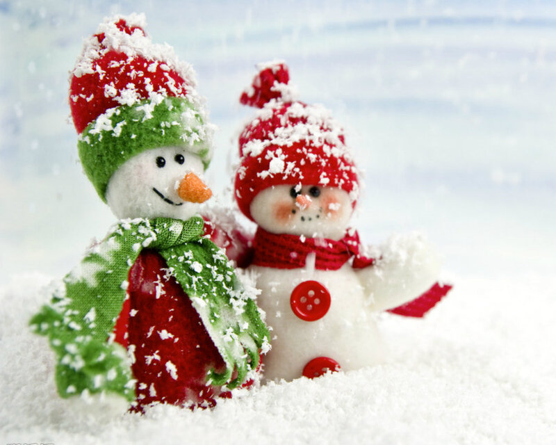Two Snowmen in Snow — White, Festive, Winter