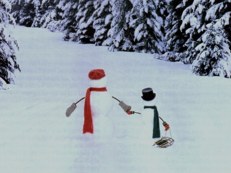 Two Snowmen in Snow — White, Peaceful