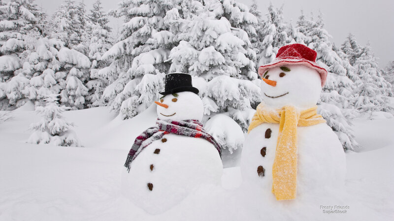 Two Snowmen in Snow — White, Peaceful, Winter, Photograph