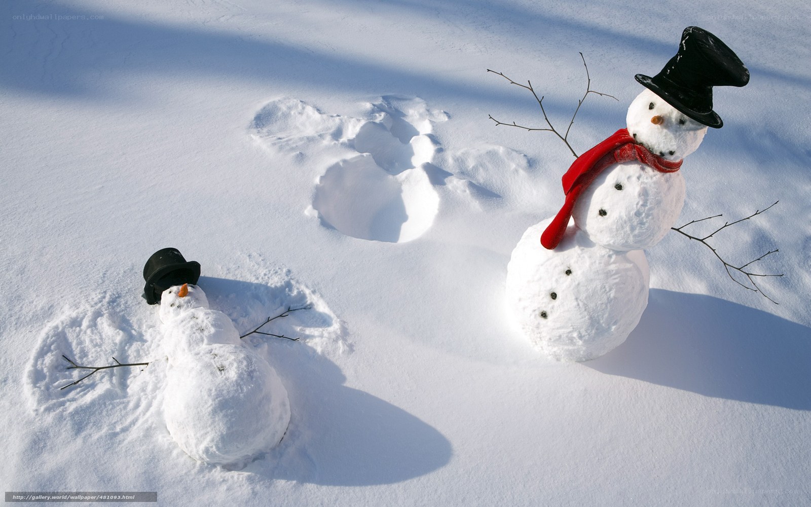 Two snowmen in the snow