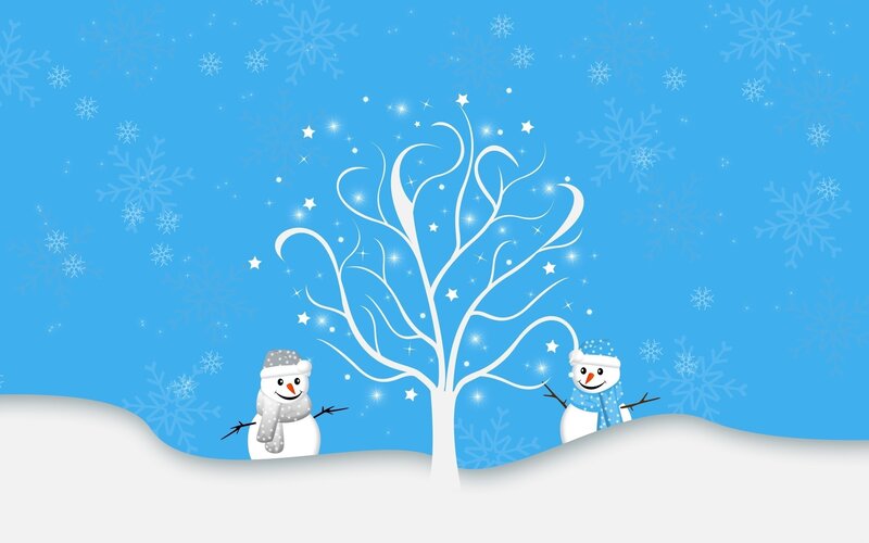 Two Snowmen in Winter — Blue, Festive, Digital Art