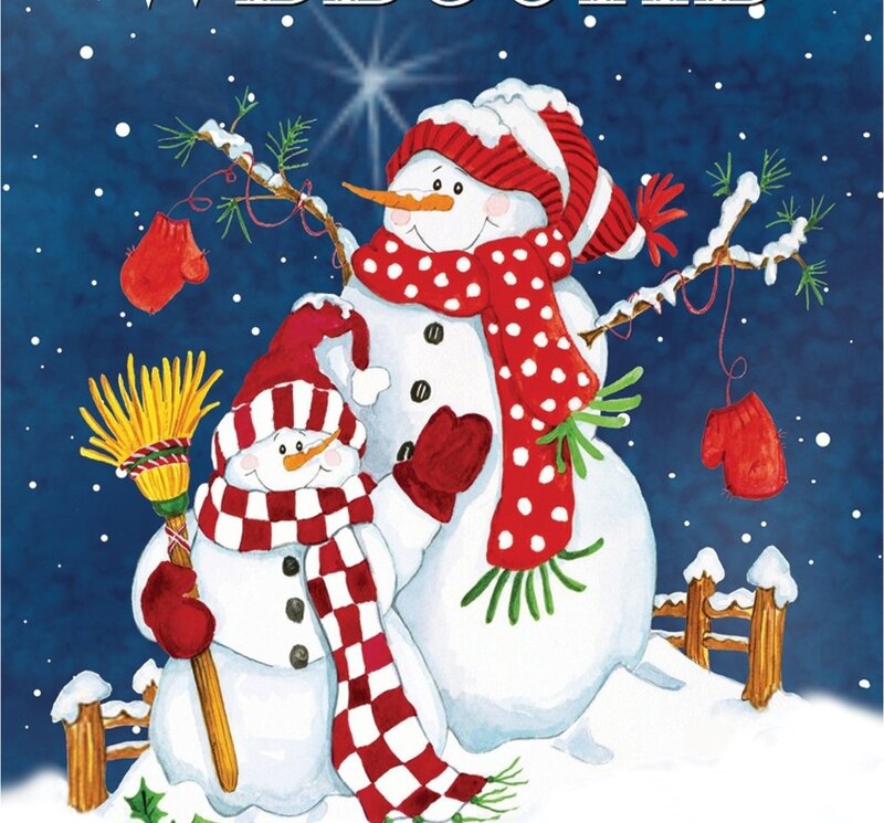 Two Snowmen in Winter — Blue, Festive, Illustration, Snow, Mitten