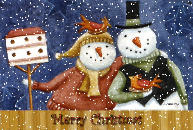 Two Snowmen in Winter — Blue, Festive, Illustration