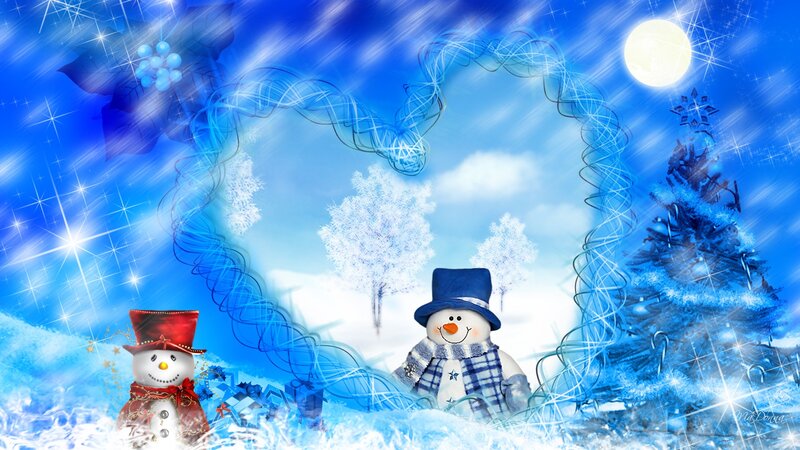 Two Snowmen in Winter — Blue, Festive