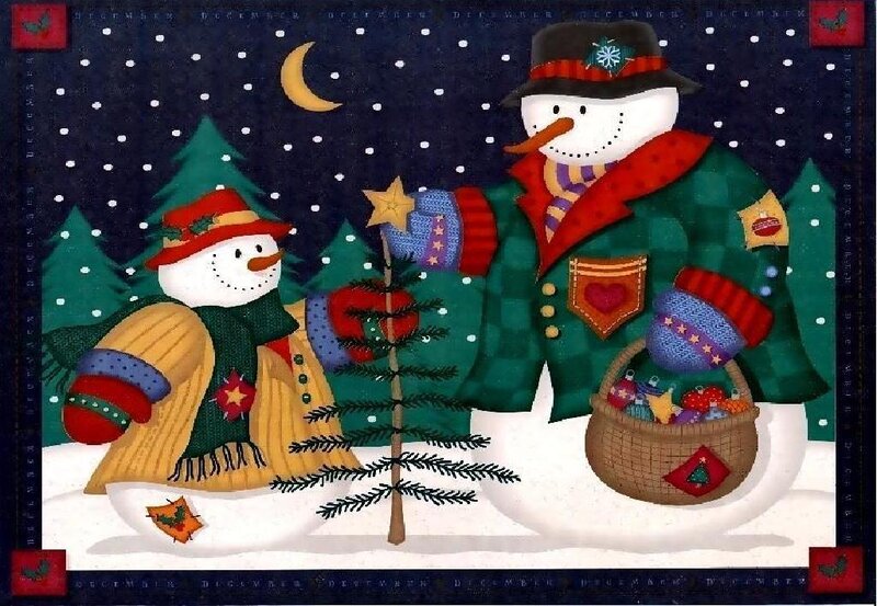 Two Snowmen in Winter — Green