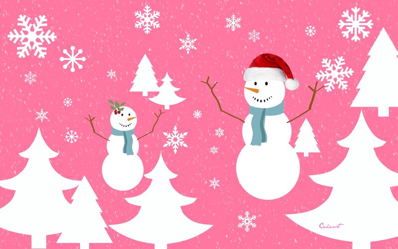 Two Snowmen in Winter — Pink