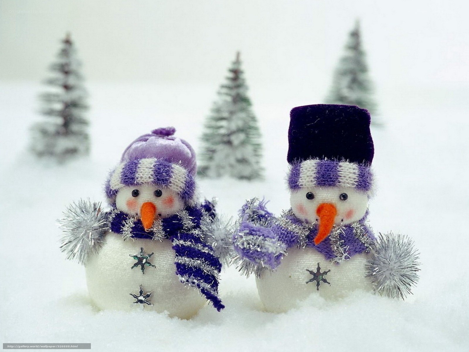 Two snowmen in winter scene