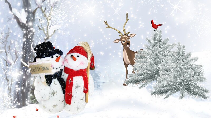 Two Snowmen in Winter — White, Festive