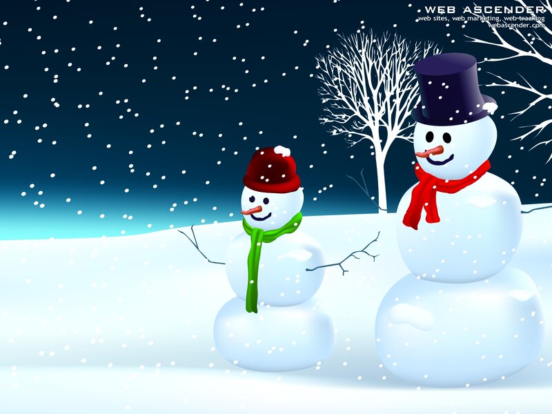 Two Snowmen in Winter — White, Peaceful