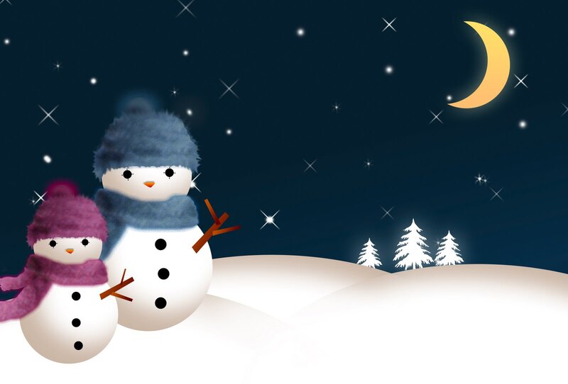 Two Snowmen in Winter — White, Serene