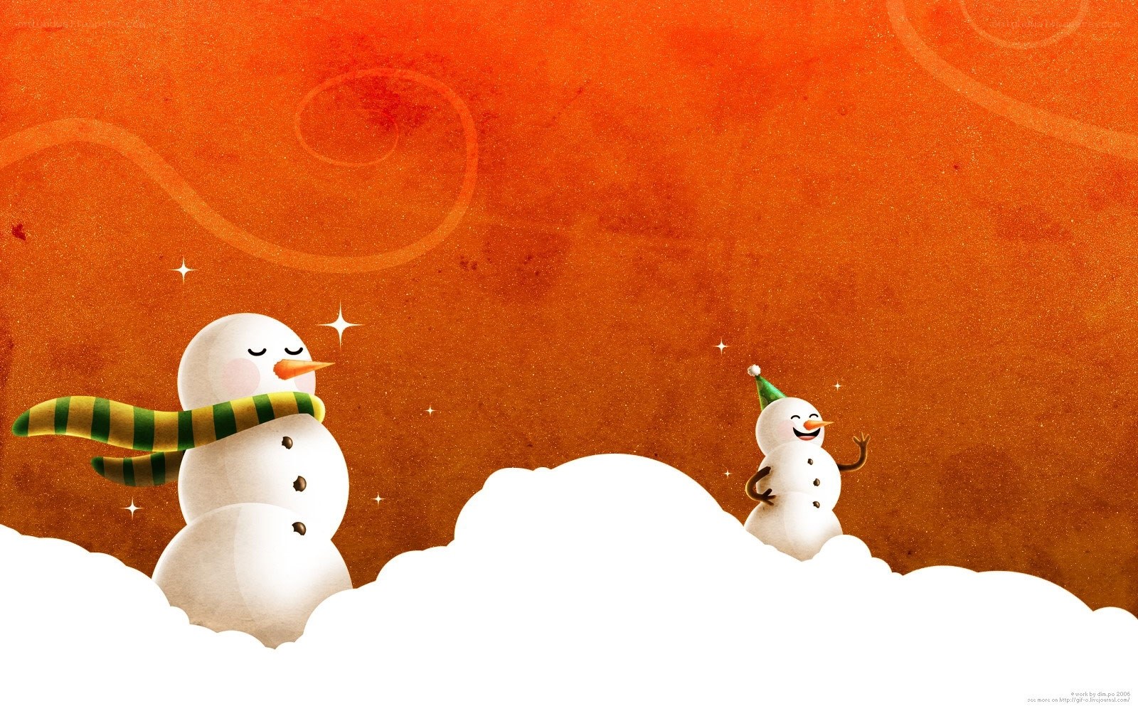 Two snowmen on a snowy hill