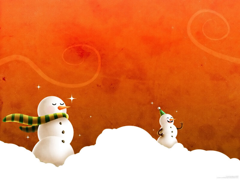 Two Snowmen on Clouds — Orange