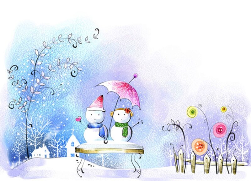 Two Snowmen under Umbrella