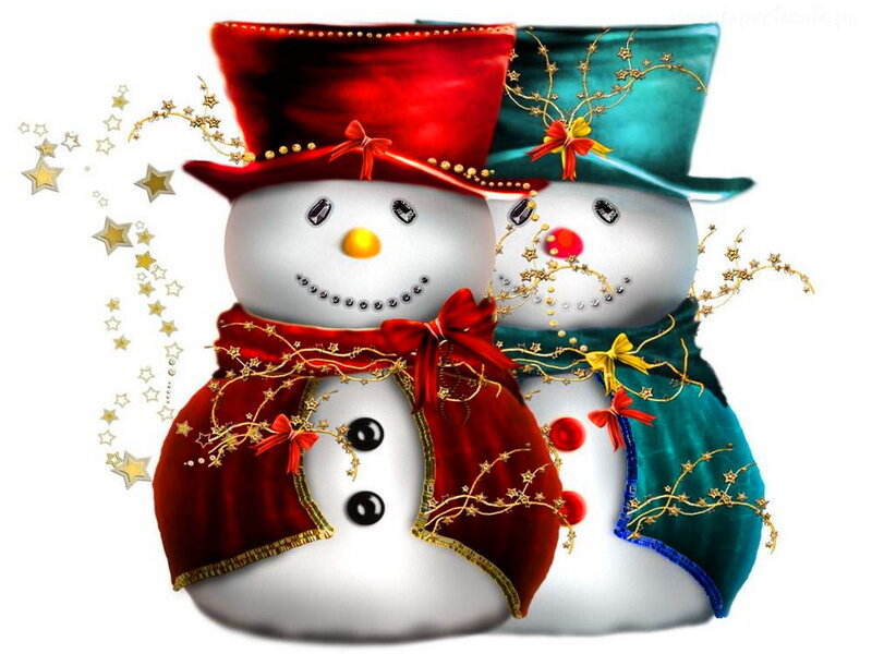 Two Snowmen with Hats
