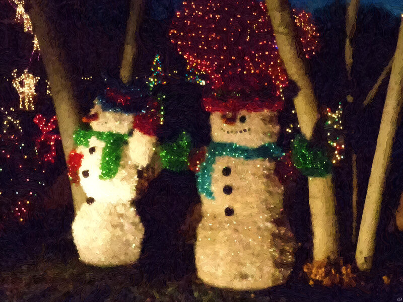 Two Snowmen with Lights