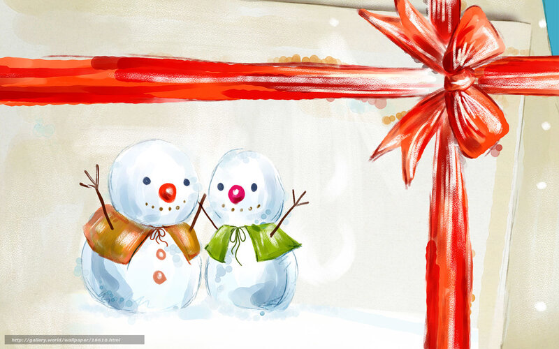 Two snowmen with red bow