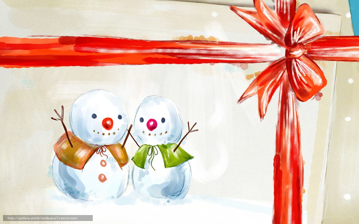 Two snowmen with red bow