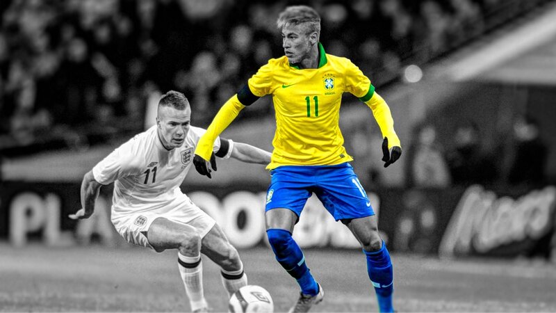 Two Soccer Players Competing — Yellow