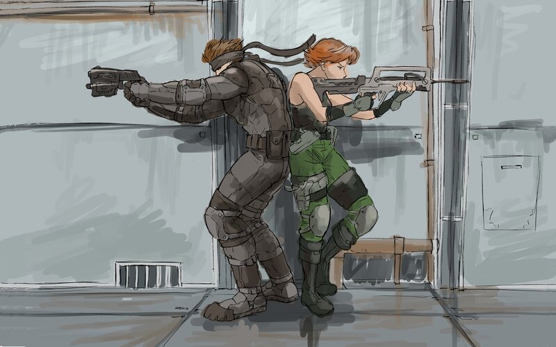Two Soldiers Aiming Guns — Gray