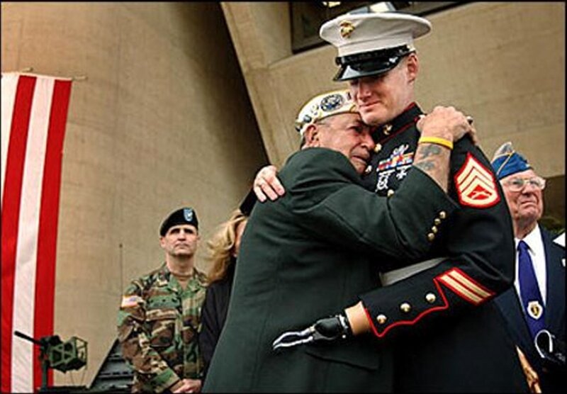 Two Soldiers Hugging
