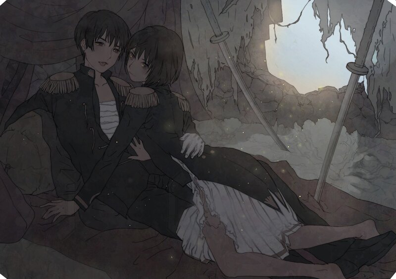 Two soldiers in a cave