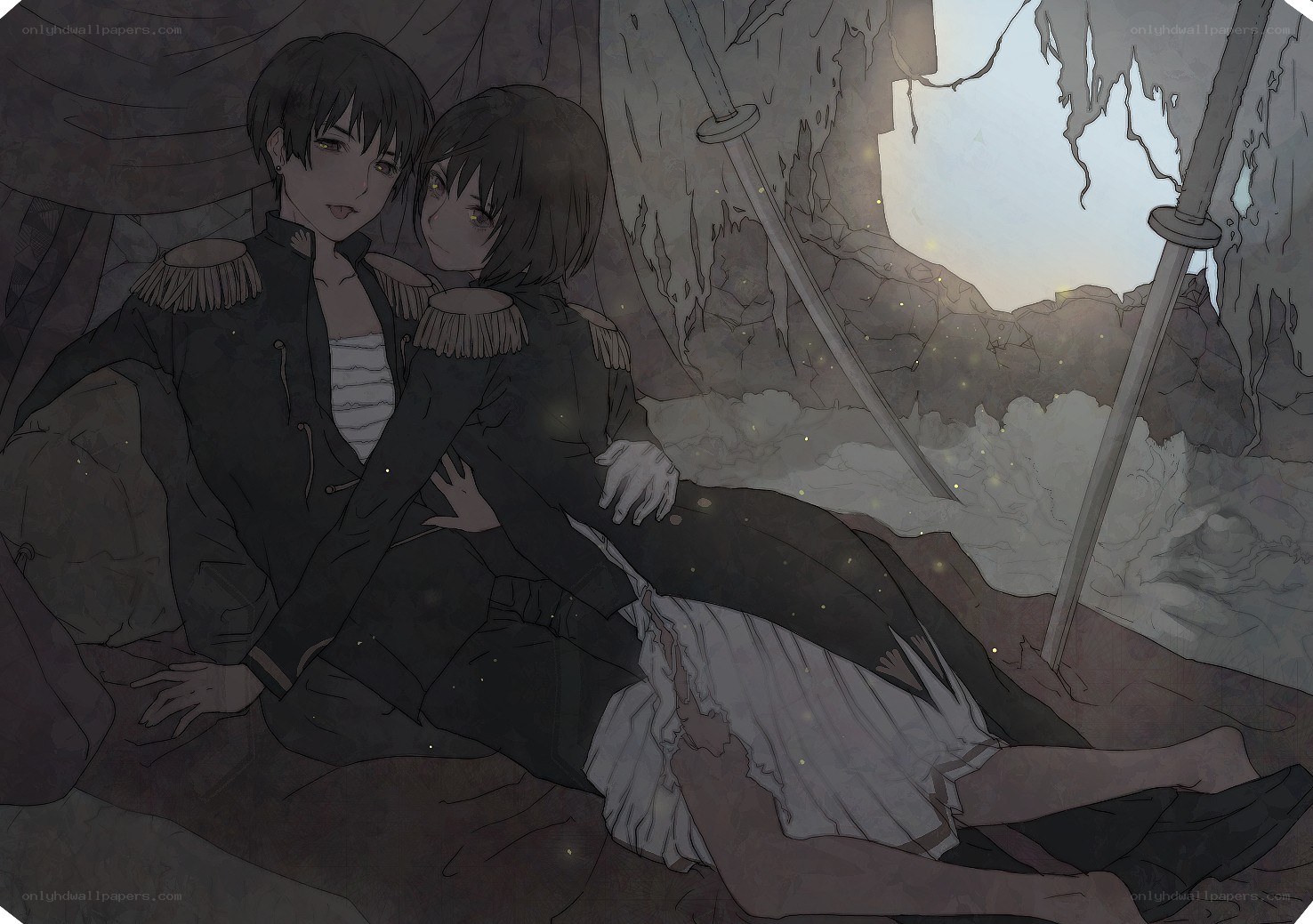 Two soldiers in a cave