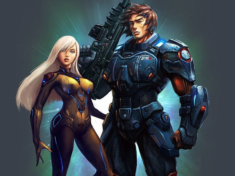 Two Soldiers in Armor — Blue, Dramatic, Digital Art