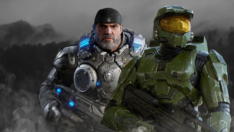 Two Soldiers in Armor — Green, Dramatic, Digital Art