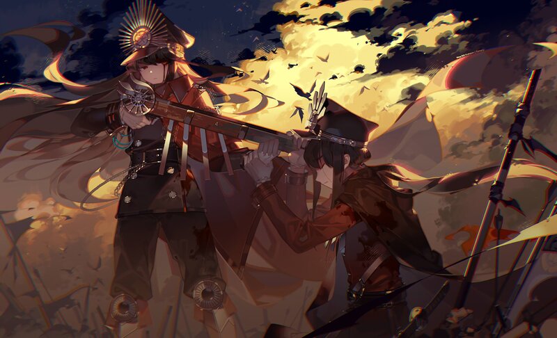 Two Soldiers in Combat — Brown, Dramatic
