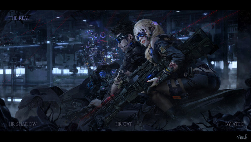 Two Soldiers in Combat Gear — Black, Dramatic