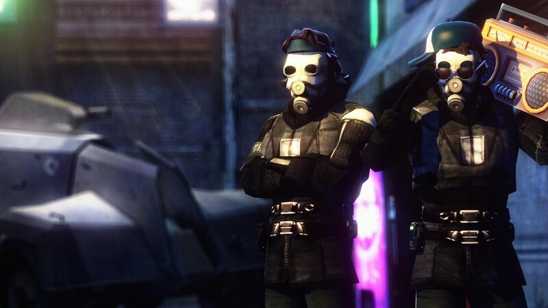 Two Soldiers in Gas Masks — Black, Dark