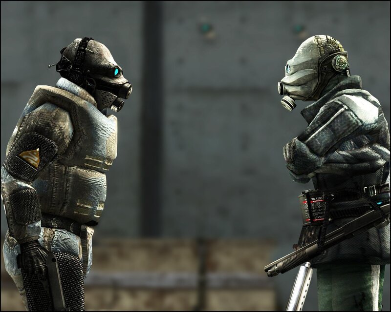 Two Soldiers in Gas Masks