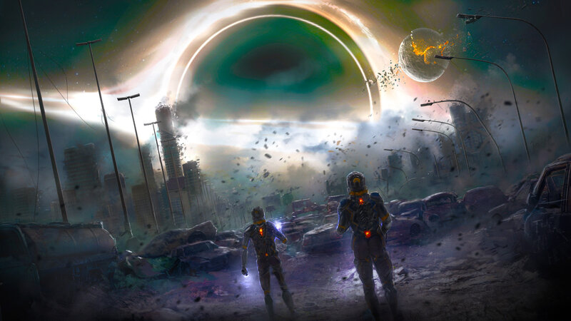Two Soldiers in Ruined City